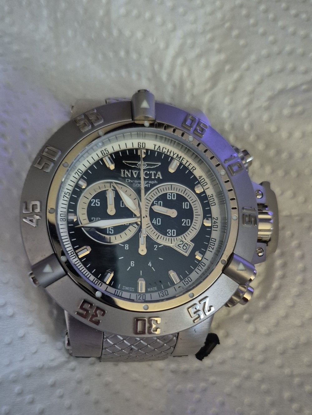 Invicta Men's Silver and Black Chronograph Stainless Steel Watch